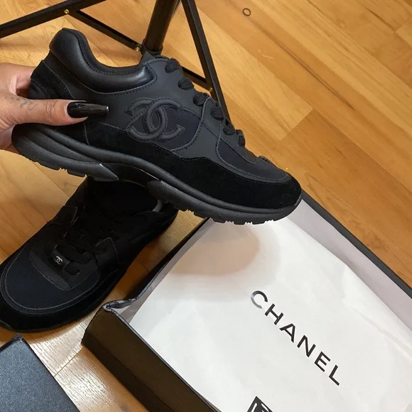 Brand new: Black suede Chanel tennis shoes. Size 38in womens (7). - Picture 3 of 5